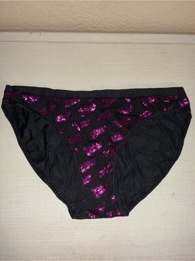 Victoria's Secret Black Bikini Briefs with Pink Tag Signature Print NEW